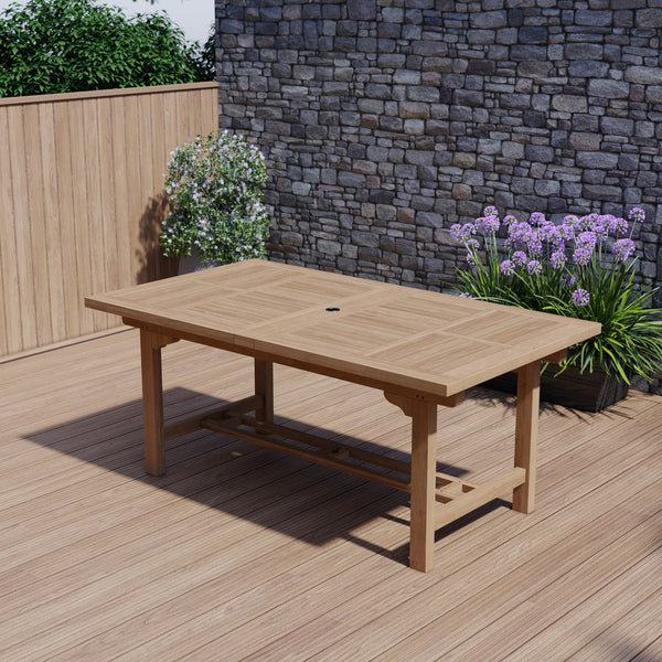 Mobilier de jardin en teck 180-240cm Table extensible rectangulaire, plateau de 4cm.