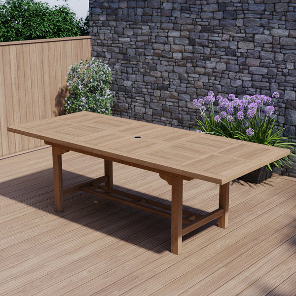 Mobilier de jardin en teck 180-240cm Table extensible rectangulaire, plateau de 4cm.