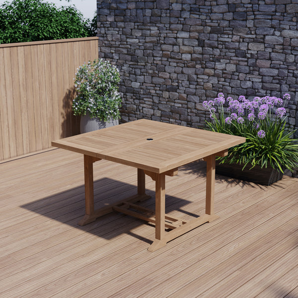 Teak garden furniture 120-170cm square to rectangular extendable table 4cm top.