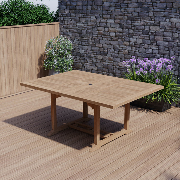 Teak Gartenmöbel 120-170cm Quadratisch bis Rechteckig Ausziehbarer Tisch 4cm Platte.