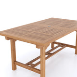 Muebles de jardín de teca rectangulares, mesa extensible de 180-240 cm (8 sillas apilables), cojines incluidos