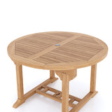 Muebles de jardín de teca de forma redonda a ovalada, mesa extensible de 120-170 cm, tablero de 4 cm (6 sillas Hampton plegables), cojines incluidos.