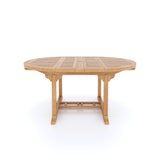 Table coulissante ronde à ovale avec double feuille de teck, plaque de 4cm, 120cm-170cm