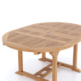 CLEARANCE Teak Round to Oval 120-170cm Extending Table, 4cm Top (6 Oxford Stacking Chairs) cushions included.