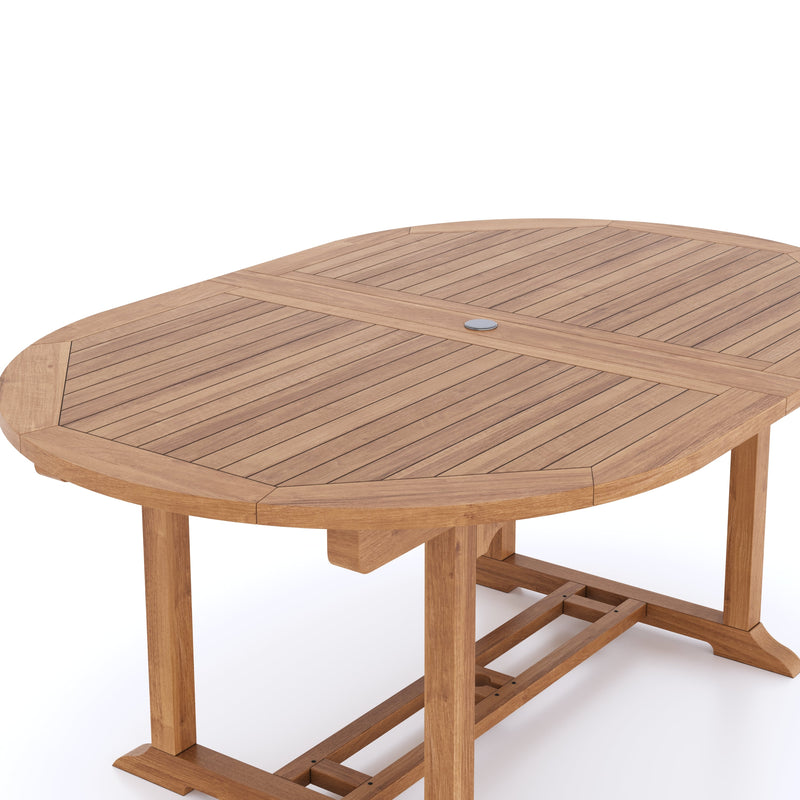 Teak 180cm to 240cm Oval Extending Table with 6 Henley Stacking Chairs & 2 Francisco Chairs