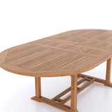 CLEARANCE Teak 180-240cm Oval Extending Table 4cm Top (6 Oxford Stacking Chairs 2 San Francisco Benches) Cushions included.