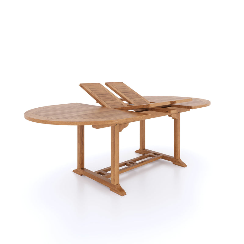 Teak Oval 2m to 3m Extending Table with 8 Oxford Stacking Chairs & 2 San Francisco Benches