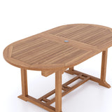 CLEARANCE Teak Garden Furniture Oval 180-240cm Extending Table 4cm Top (8 Oxford Stacking Chairs) cushions included.