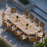 Giant Teak Oval Set 2-3m Extending Table with 12 Oxford Stacking Chairs