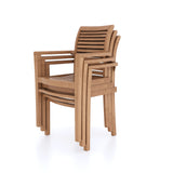 Juego de muebles de jardín de teca, mesa plegable redonda Sunshine de 120 cm, 4 sillas apilables, cojines incluidos.