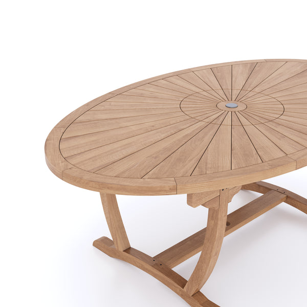 Teak 2m zonneschijn ovale tafel met geïntegreerde luie Susan 4cm tafelblad