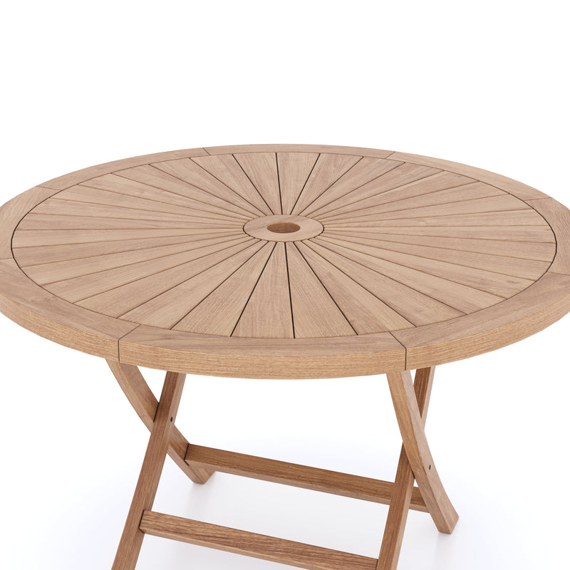 Conjunto de muebles de jardín de teca mesa plegable Sunshine de 120 cm (4 sillas plegables) incluidos cojines.
