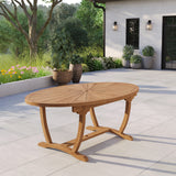 Table ovale Sunshine en teck de 2 m, plateau de 4 cm d'épaisseur, avec plateau tournant intégré.