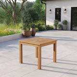 Table carrée fixe en teck, plateau de 90 cm x 4 cm.