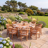 Teak Set 180cm Maximus Round Table 4cm Top (8 San Francisco Chairs) Cushions included - Contemporary Outdoor Dining Collection - UK and Ireland garden setting - image 2