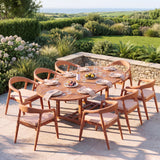 Teak 180-240cm Oval Extending Table 4cm Top with 8 Sydney Chairs - Contemporary Teak Outdoor Dining Set - UK and Ireland garden setting - image 1