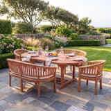 Teak Set Oval 180-240cm Extending Table 4cm Top (2 San Francisco Chairs 2 Benches) Cushions included - Contemporary Teak Garden Dining Set - UK and Ireland garden setting - image 3
