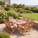 Teak Oval 180-240cm Extending Table 4cm Top (8 Hampton Chairs) - Premium Teak Outdoor Dining Set - UK and Ireland garden setting - image 1