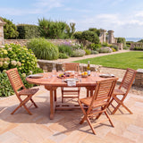 Teak Round to Oval 120-170cm Extending Table 4cm Top (4 Hampton Folding Chairs) - Compact Teak Outdoor Dining Set - UK and Ireland garden setting - image 4