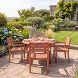 Teak Set 120cm Maximus Round Fixed Table, 4cm Top (4 x Marlow Stacking Chairs) Cushions Included: Beautiful Outdoor Teak Seat - UK and Ireland garden setting - image 3
