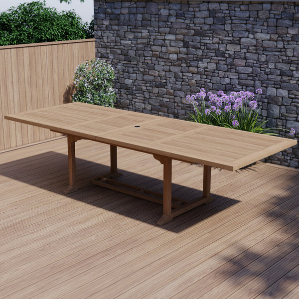 Mobiliario de jardín en teca mesa extensible rectangular de 200-300cm.