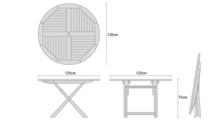 Teak Garden Furniture Spiral 120 cm Round Folding Table.